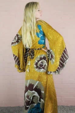 Venus Maxi Wrap Dress - Vintage Sari - Chartreuse With Ammonite Motif - XS 9 Venus Maxi Wrap Dress - Vintage Sari - Chartreuse With Ammonite Motif - XS -Woviqueen Sales 20211206 165919