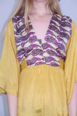 Lunar Mini Dress - Vintage Indian Sari - Laguna Yellow & Magenta Paisley - Free Size M/L -Woviqueen Sales DSCF4466 scaled