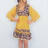 Lunar Mini Dress - Vintage Indian Sari - Laguna Yellow & Magenta Paisley - Free Size M/L