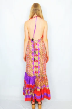 Cherry Maxi Dress - Vintage Indian Sari - Bright Red, Violet & Sand Floral - Free Size 7 Cherry Maxi Dress - Vintage Indian Sari - Bright Red, Violet & Sand Floral - Free Size -Woviqueen Sales DSCF5631 2 scaled