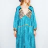 Gypsophila Midi Dress - Vintage Indian Sari - Aqua Blue & Blonde Floral Paisley - Free Size