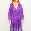 Gypsophila Midi Dress - Vintage Indian Sari - Lavender Purple Ombre - Free Size