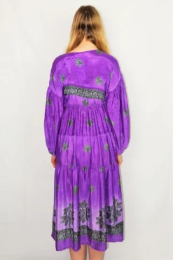 Gypsophila Midi Dress - Vintage Indian Sari - Lavender Purple Ombre - Free Size -Woviqueen Sales DSCF9003 scaled