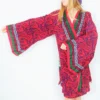 Karina Kimono Mini Dress - Vintage Indian Sari - Dark Coral, Navy & Lime Paisley - Free Size M/L