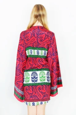 Karina Kimono Mini Dress - Vintage Indian Sari - Dark Coral, Navy & Lime Paisley - Free Size M/L 7 Karina Kimono Mini Dress - Vintage Indian Sari - Dark Coral, Navy & Lime Paisley - Free Size M/L -Woviqueen Sales DSCF9204