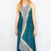 Medusa Halter Dress - Vintage Indian Sari - Dark Teal & Ice Floral Paisley - M/L