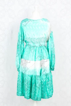 Gypsophila Mini Dress - Vintage Indian Sari - Sheer Seafoam Green - M/L -Woviqueen Sales IMG 0526 b808a15b 9226 4652 8b8b d282a45b6471 scaled