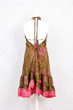 Blossom Mini Halter Dress - Vintage Indian Sari - Bubblegum & Fudge - M/L -Woviqueen Sales IMG 0639 d27f6e02 f0b7 4d13 afae c8d0f565f828 scaled