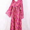 Lily Maxi Dress - Rich Pink Shimmer Vintage Sari - Size S/M
