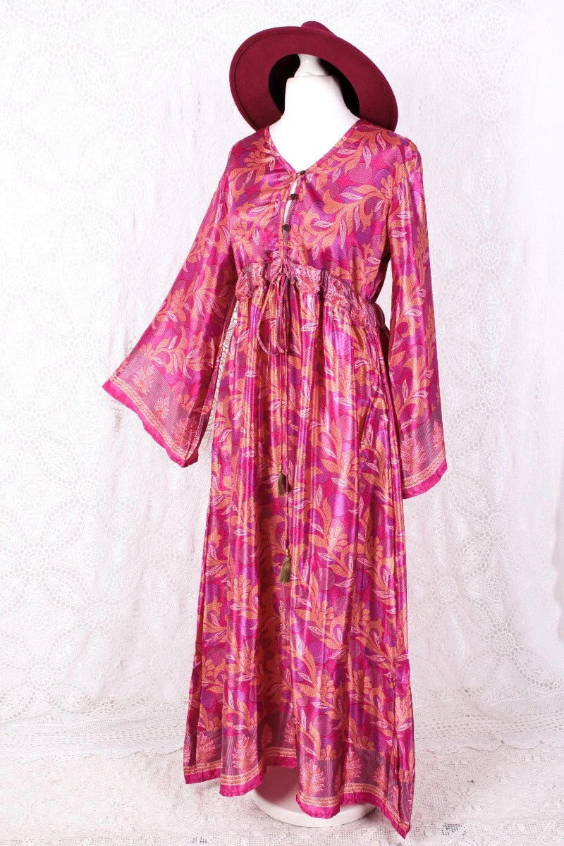Lily Maxi Dress - Rich Pink Shimmer Vintage Sari - Size S/M 1 Lily Maxi Dress - Rich Pink Shimmer Vintage Sari - Size S/M