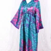 Lily Maxi Dress - Blue & Pink Shimmer Vintage Sari - Size S/M