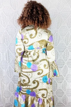 Sylvia Wrap Dress - Vintage Indian Sari - Golden Shimmer Floral (S/M) -Woviqueen Sales IMG 0878b