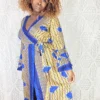 Sylvia Wrap Dress - Vintage Indian Sari - Gold & Cobalt (S/M)