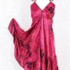 Blossom Mini Halter Dress - Vintage Indian Sari - Deep Pink Shimmer - S/M