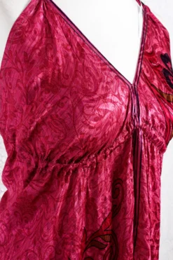 Blossom Mini Halter Dress - Vintage Indian Sari - Deep Pink Shimmer - S/M -Woviqueen Sales IMG 1115 58855b9b 69a9 4675 a85e d9b5fd0b89d9 scaled