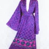 Stevie Maxi Dress - Vintage Indian Sari - Indigo & Magenta Floral - XS