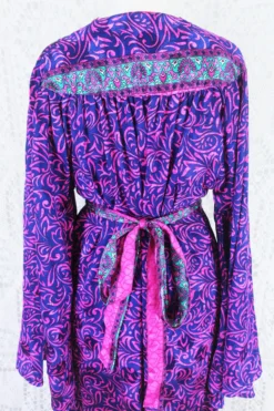 Stevie Maxi Dress - Vintage Indian Sari - Indigo & Magenta Floral - XS -Woviqueen Sales IMG 2475 1a5ad32c 14db 4c4f ba13 66534cccefe2 scaled