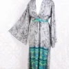 Stevie Maxi Dress - Vintage Indian Sari - Marbled Moon Grey - XS