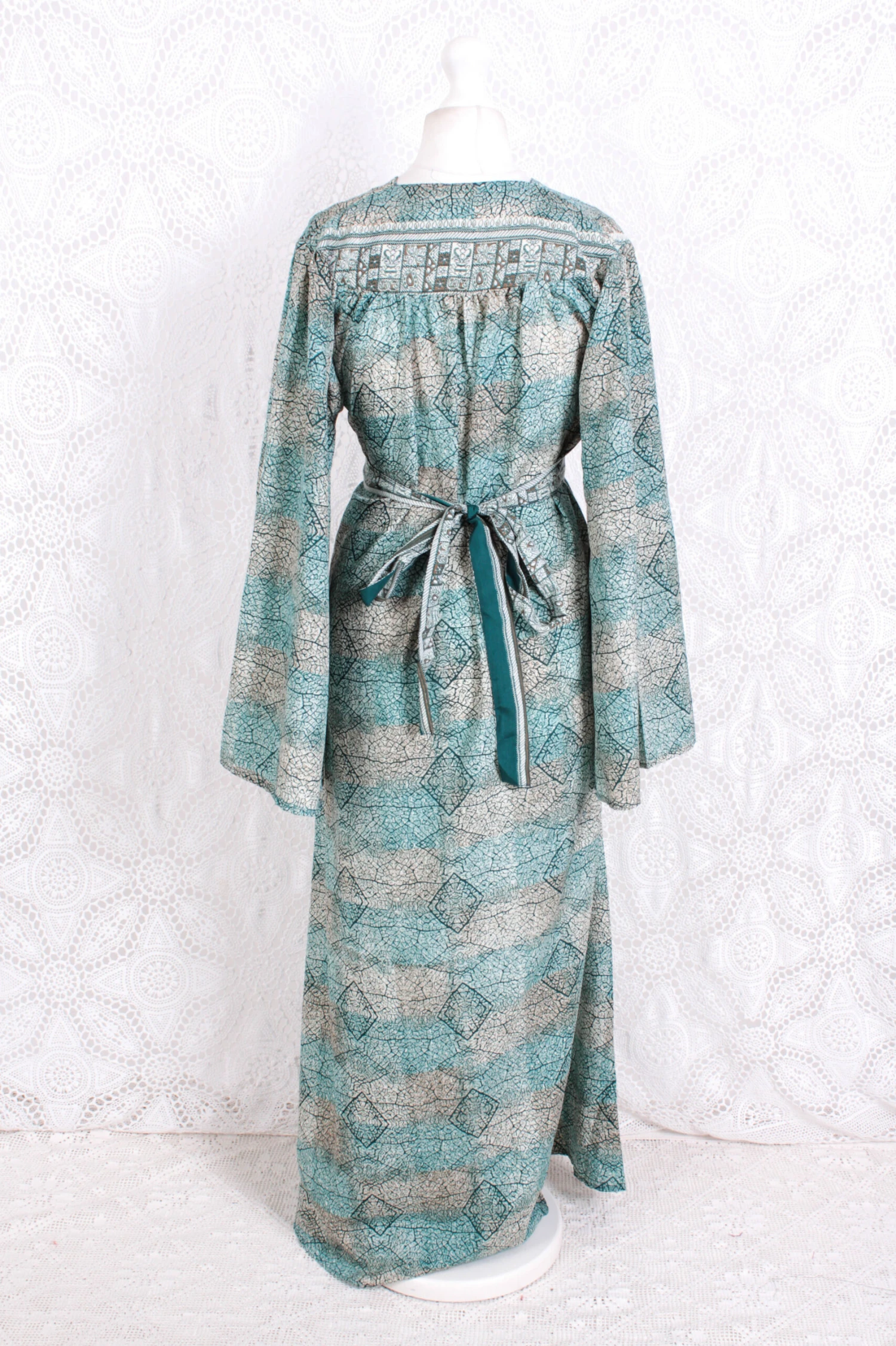 Stevie Maxi Dress - Vintage Indian Sari - Submerged Aqua Mosaic - XS 4 Stevie Maxi Dress - Vintage Indian Sari - Submerged Aqua Mosaic - XS - Image 4