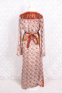 Stevie Maxi Dress - Vintage Indian Sari - Powder, Red & Amber Illustrations - XS 7 Stevie Maxi Dress - Vintage Indian Sari - Powder, Red & Amber Illustrations - XS -Woviqueen Sales IMG 3267 53f6cf90 eafb 4453 8242 b167f788e794 scaled