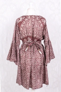 Pansy Mini Dress - Indian Sari - Circular Flounce Sleeve - Rose Taupe Tile Print - Free Size M/L -Woviqueen Sales IMG 3513 bfab937a 22db 430d 8ede 5b188ed7cdcb scaled