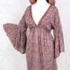 Pansy Mini Dress - Indian Sari - Circular Flounce Sleeve - Rose Taupe Tile Print - Free Size M/L