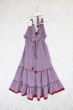 Cherry Mini Halter Dress - Red & Blue Zig-Zag Vintage Sari (Free Size) -Woviqueen Sales IMG 3839 13bb075a 8ad6 45e8 acd0 744252348041 scaled