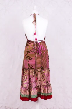Cherry Mini Halter Dress - Sheer Peanut & Mauve Floral Vintage Sari (Free Size) -Woviqueen Sales IMG 4227 5398da11 3555 43d0 aaf4 de9e816661a6 scaled