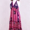 Cherry Mini Halter Dress - Hot Pink & Purple Graphic Vintage Sari (Free Size)