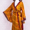 Gemini Bell Sleeve Midi Kimono/Dress - Marigold Yellow Vintage Sari - Size S/M