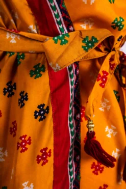 Gemini Bell Sleeve Midi Kimono/Dress - Marigold Yellow Vintage Sari - Size S/M -Woviqueen Sales IMG 4790 scaled