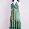 Cherry Mini Halter Dress - Sheer Turquoise & Gold Vintage Sari (Free Size)