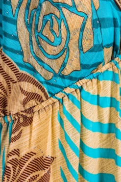 Cherry Mini Halter Dress - Sheer Turquoise & Gold Vintage Sari (Free Size) -Woviqueen Sales IMG 4880 scaled