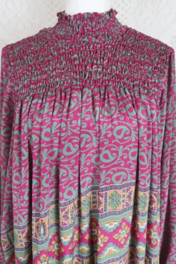 Mona Maxi Dress - Vintage Indian Sari - Magenta Pink & Sage - Free Size -Woviqueen Sales IMG 5361b 7eb9b69b ea34 4978 970e f714bafcc92e scaled