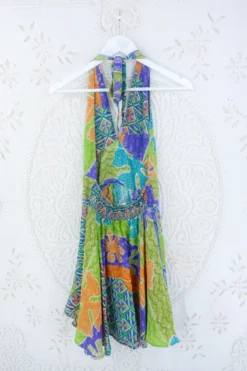 Sydney Mini Halter Dress - Safari Coral Floral - Vintage Sari - XS -Woviqueen Sales IMG 5387 a348a9e7 da86 448b 94f9 289153ec9916