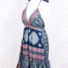 Cherry Mini Halter Dress - Indian Sari - Navy, Salmon & Fossil Floral