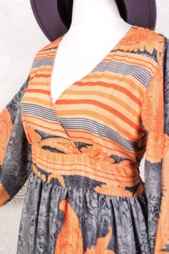 Rosemary Maxi Dress - Vintage Indian Sari - Dark Silver & Orange Florals - S/M 6 Rosemary Maxi Dress - Vintage Indian Sari - Dark Silver & Orange Florals - S/M -Woviqueen Sales IMG 5971 4803423a 9def 413d 95dd 8270ce7de9bf scaled