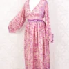 Rosemary Maxi Dress - Vintage Indian Sari - Shea Butter & Pink Floral - S/M
