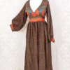 Rosemary Maxi Dress - Vintage Indian Sari - Jade & Cantaloupe Floral Paisley - XS/S