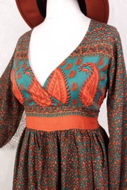 Rosemary Maxi Dress - Vintage Indian Sari - Jade & Cantaloupe Floral Paisley - XS/S 6 Rosemary Maxi Dress - Vintage Indian Sari - Jade & Cantaloupe Floral Paisley - XS/S -Woviqueen Sales IMG 6297 a408fbfd 6fa3 41f8 ab2b 94946f1af0f8 scaled