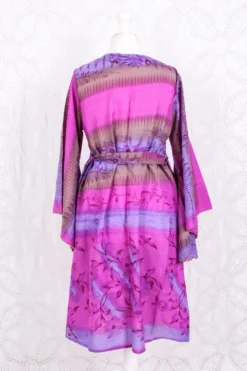 Gemini Bell Sleeve Midi Kimono/Dress - Sheer Orchid & Lilac Floral Vintage Sari - Size M/L -Woviqueen Sales IMG 6300 0804c413 350b 467c 81bd 37516d35438b scaled