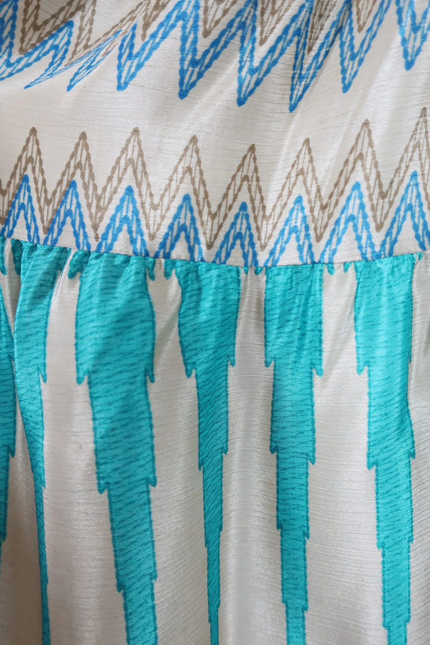 Gypsophila Mini Dress - Vintage Indian Sari - Gold & Sea Blue Graphic - S/M 6 Gypsophila Mini Dress - Vintage Indian Sari - Gold & Sea Blue Graphic - S/M - Image 6