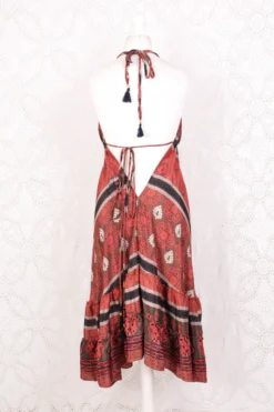 Blossom Mini Halter Dress - Vintage Indian Sari - Hazelwood & Coral Floral Paisley - XL -Woviqueen Sales IMG 6484 8c1b9fff 51bc 497b 86f5 092ab7d692e5 scaled
