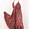 Blossom Mini Halter Dress - Vintage Indian Sari - Hazelwood & Coral Floral Paisley - XL