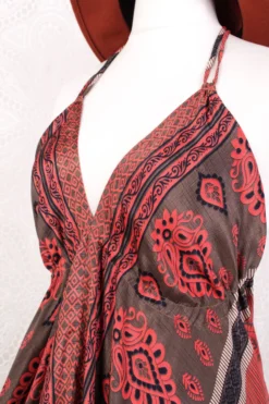 Blossom Mini Halter Dress - Vintage Indian Sari - Hazelwood & Coral Floral Paisley - XL -Woviqueen Sales IMG 6487 d381fb53 88b5 4b1a 9b92 917be3a2e59f scaled