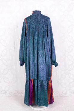 Mona Maxi Dress - Vintage Indian Sari - Violet, Turquoise & Peach Nouveau - Free Size -Woviqueen Sales IMG 6588 92d22631 bddd 4458 aeeb 1c30613c184f scaled