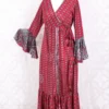 Sylvia Wrap Dress - Vintage Indian Sari - Pink & Silver Paisley (XS - S)