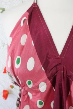 Medusa Halter Dress - Vintage Indian Sari - Rouge Blush & Aubergine Floral (Free Size) -Woviqueen Sales IMG 7666 scaled