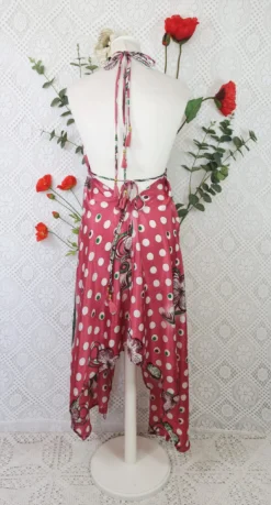 Medusa Halter Dress - Vintage Indian Sari - Rouge Blush & Aubergine Floral (Free Size) -Woviqueen Sales IMG 7667b scaled
