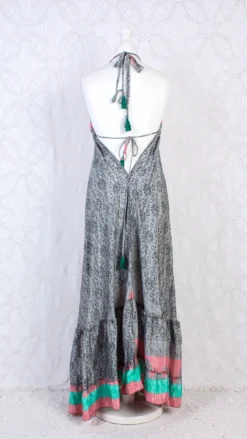 Blossom Halter-Neck Maxi Dress - Pink, Grey & Aqua Floral Sari (Free Size) -Woviqueen Sales IMG 8112b scaled